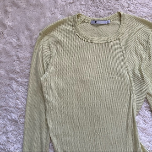 T Alexander Wang Top Asymmetrical Crewneck Long Sleeve Tee Mesh Neon Yellow S - Picture 5 of 11